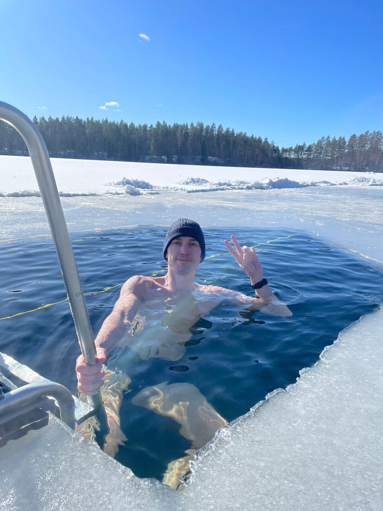 Diving under the ice in Finland.